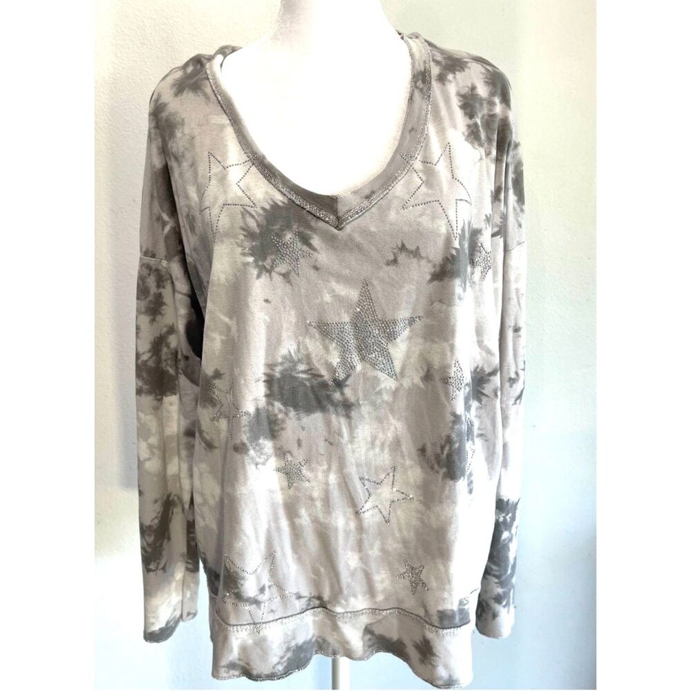 Sunny studio Paris t shirt Italy made dye gray silver glitter stars women XL new